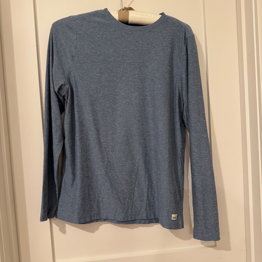 Vuori Strato Tech Tee Mens Long Sleeve Crew Neck Heather Blue Performance Shirt
